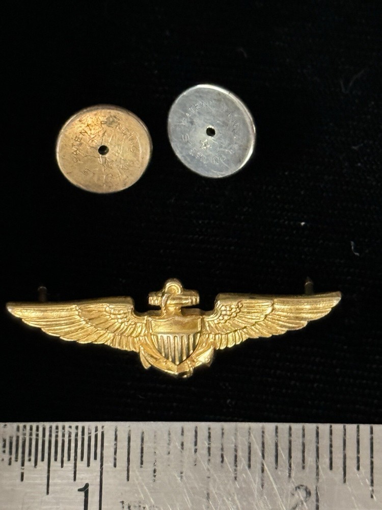 WW2 Era Naval Aviator Pin 1.5” H-H Sterling, 1/20th 10K Gold Navy Pilot Wings