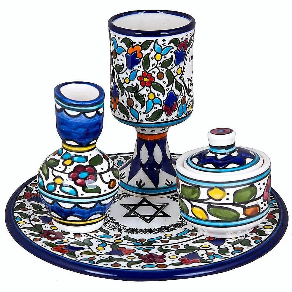 Amazing Armenian Ceramic Havdalah Set Multi Colored Shabbat Judaica Gift