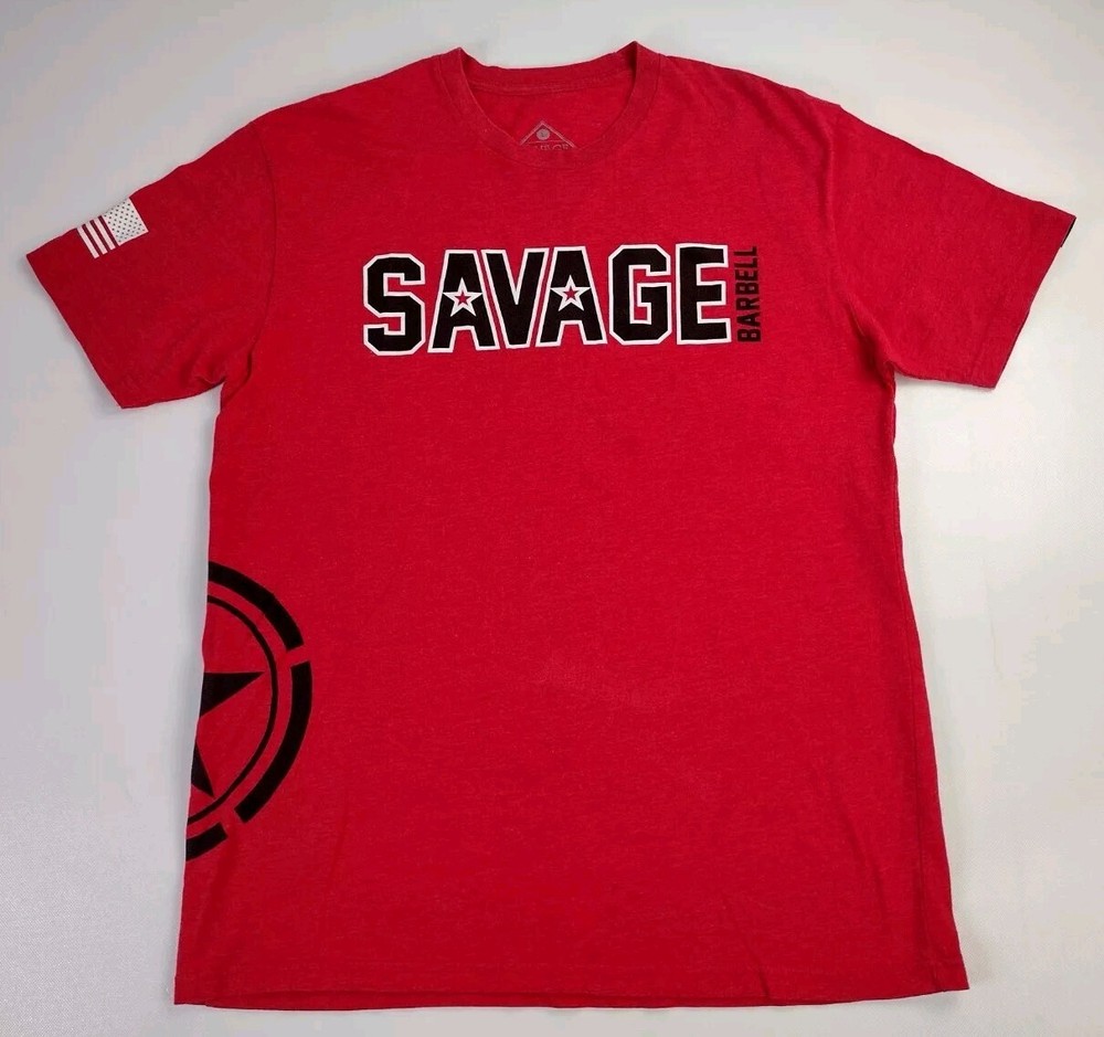 Savage Barbell Red T Shirt Men's Sz Large Short Sleeve Breathable Stretch Gym