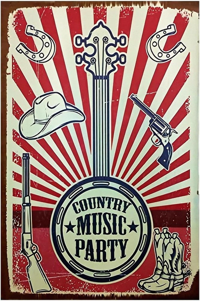 Rock Band Guitar Metal Tin Sign 8x12 Country Music Party Decor