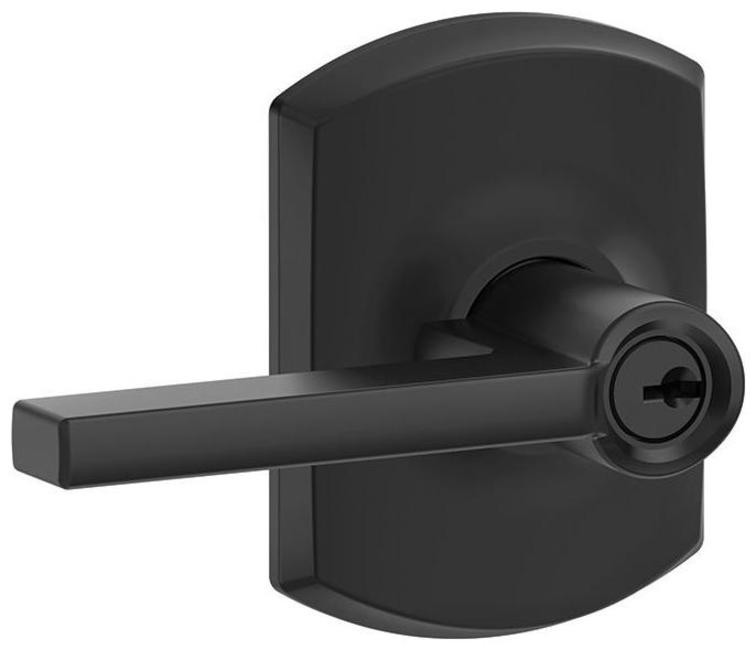 Schlage F51-LAT-GRW Black Latitude Single Cylinder Keyed Entry Door