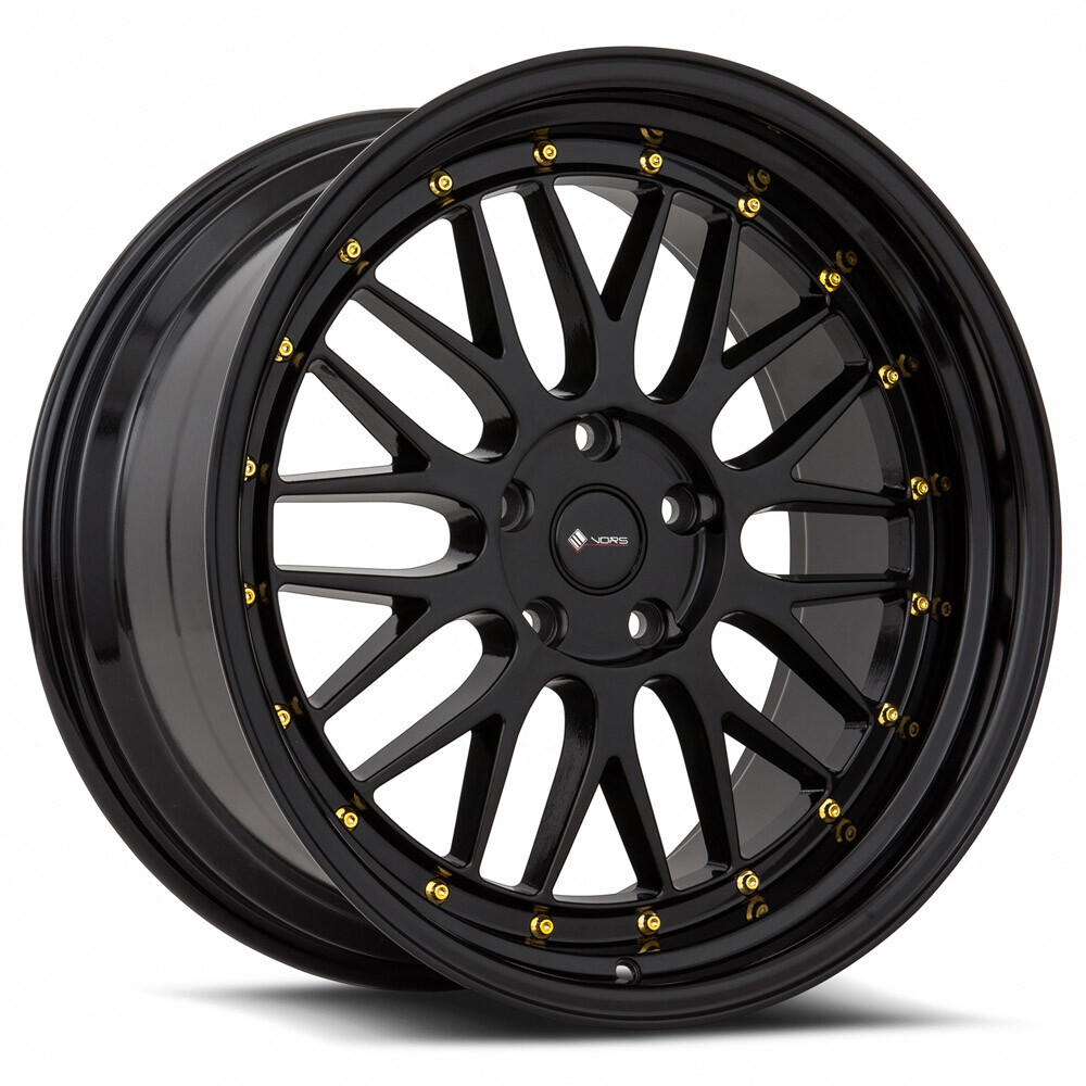 20x9.5 Vors VR8 5x112 +35 All Black Gold Rivet Wheels (Set of 4)
