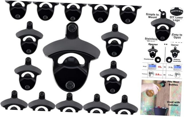 15-Pack Black Wall or Table Mount Bottle Cap Opener for Beer Bottles