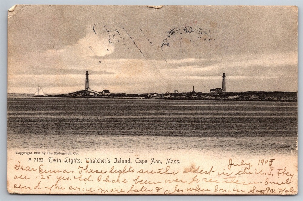 Twin Lights Lighthouses Thatcher's Island Cape Ann MA C1905 UDB Postcard AB6