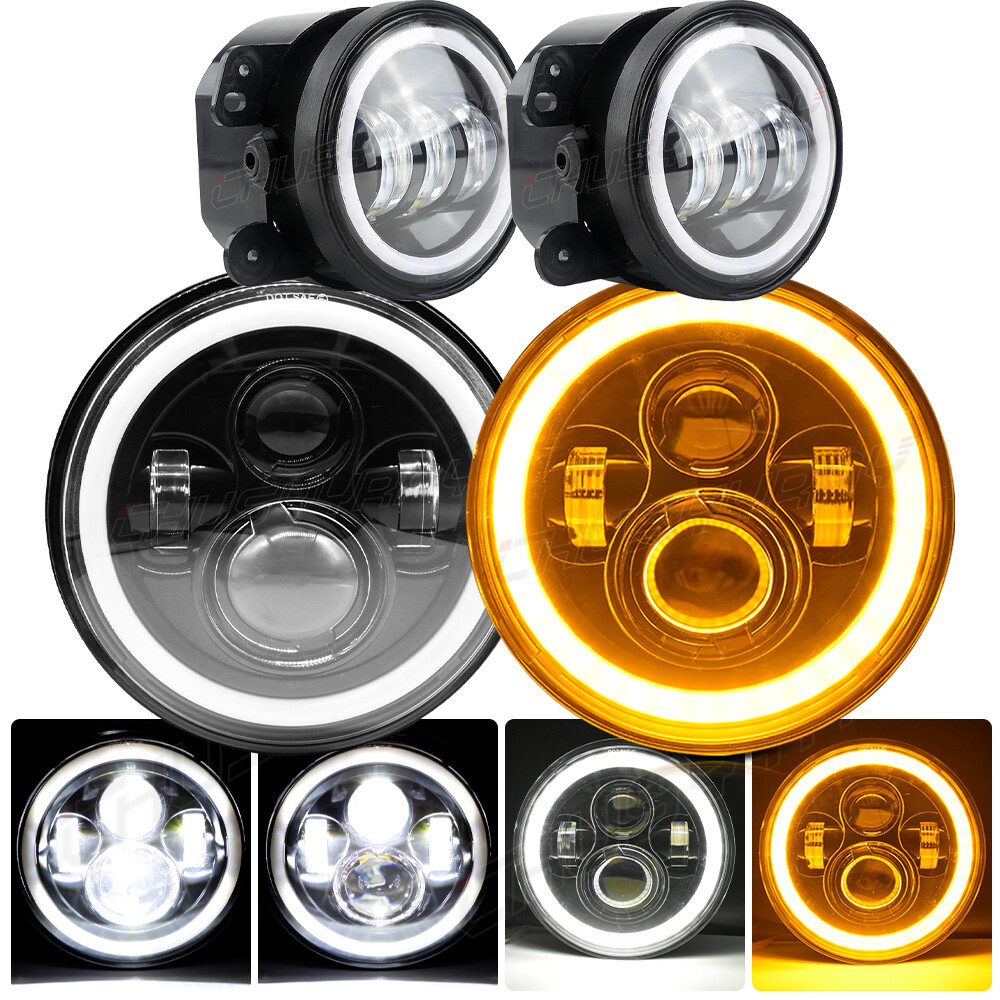 7INCH Halo LED Headlights & 4inch Fog Light Combo For Freightliner Coronado