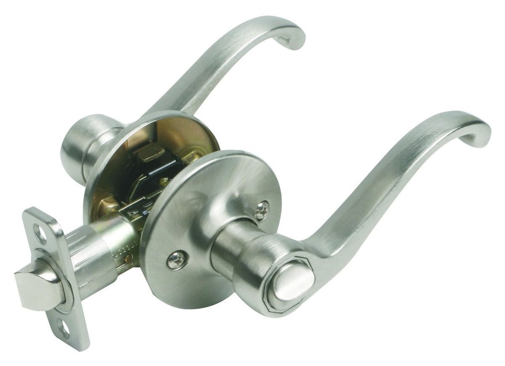 781823 Scroll Privacy Bed and Bath Door Lever with 2-Way Latch Satin Nickel