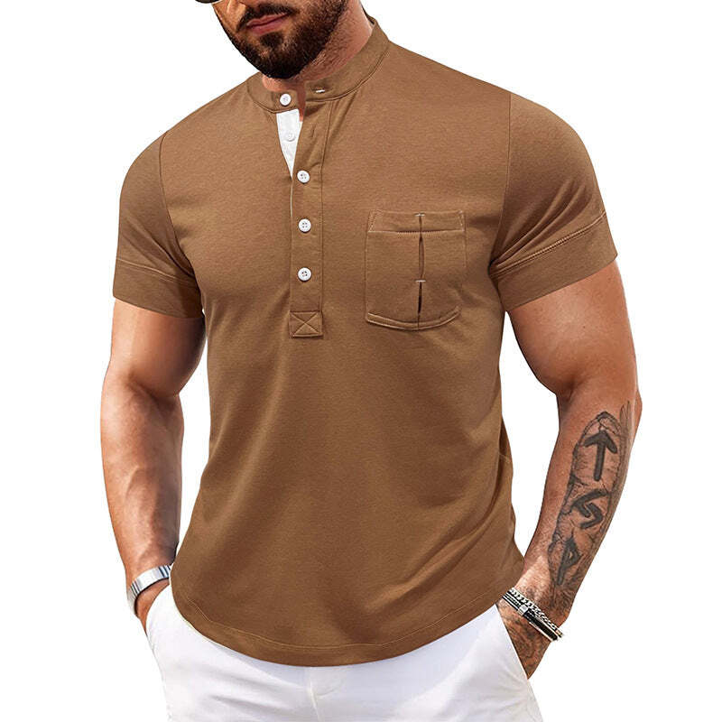 Outdoor Autumn And Winter Round Neck Open Tube Henry Short Sleeve Pocket Men's P