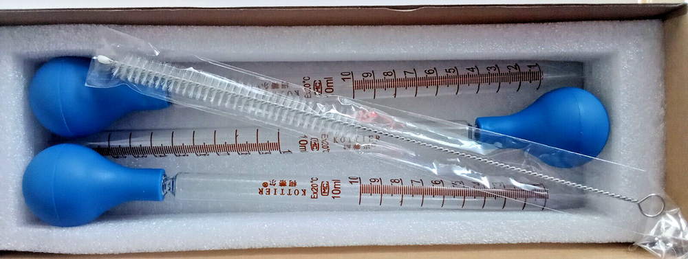 NEW IN BOX Three Kottier 10ml Glass Graduated Dropper Pipettes Exceeds 20℃ * 75℉
