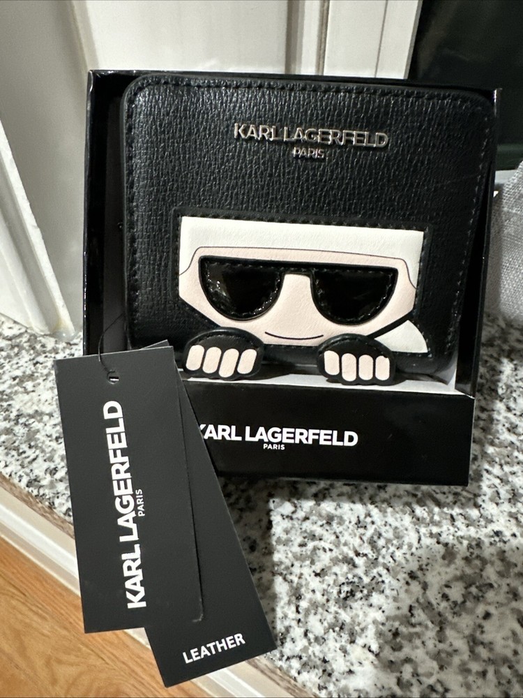 NWT & BOXED KARL LAGERFELD SMALL WALLET BLACK LEATHER  zipper designer VHTF $118