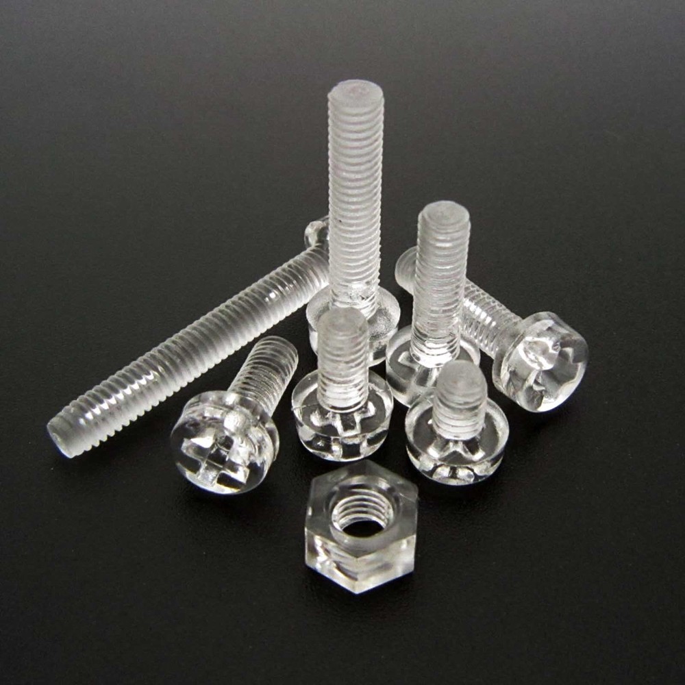 25/100pcs Acrylic Clear Plastic M3 Round Phillips Cross Pan Head Screw Bolt Nut