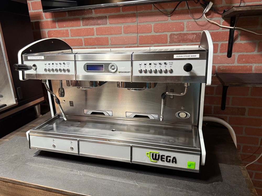 Wega Concept Silver Espresso Machine with Dual Portafilters and Drip Tray