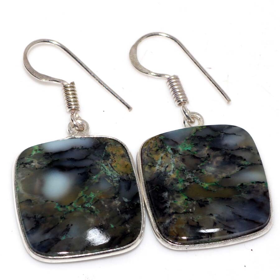 Dendritic Opal 925 Silver Plated Earrings 1.5