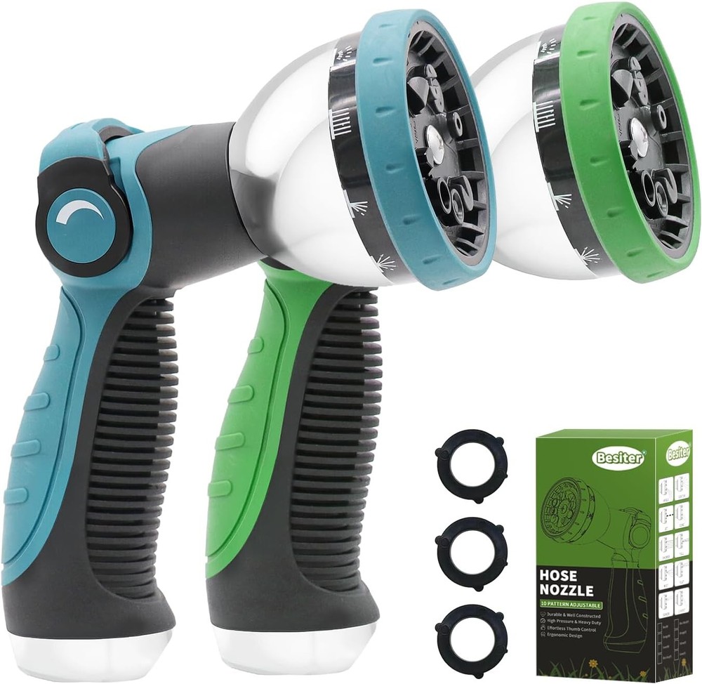 Garden Hose Nozzle Sprayer: 2 Pack 10 Watering Patterns Spray Nozzles Heavy Duty