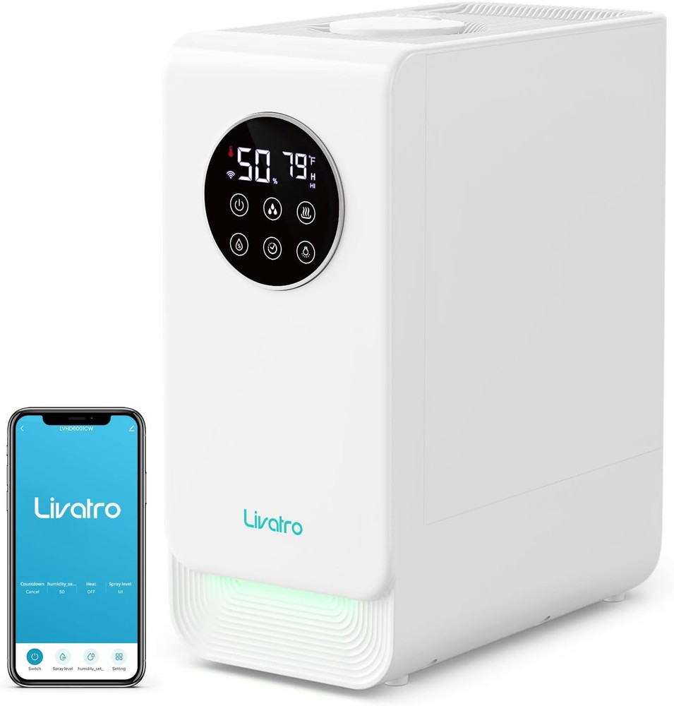 6L Smart Humidifier for Large Rooms with Warm and Cool Mist, Top Fill, White