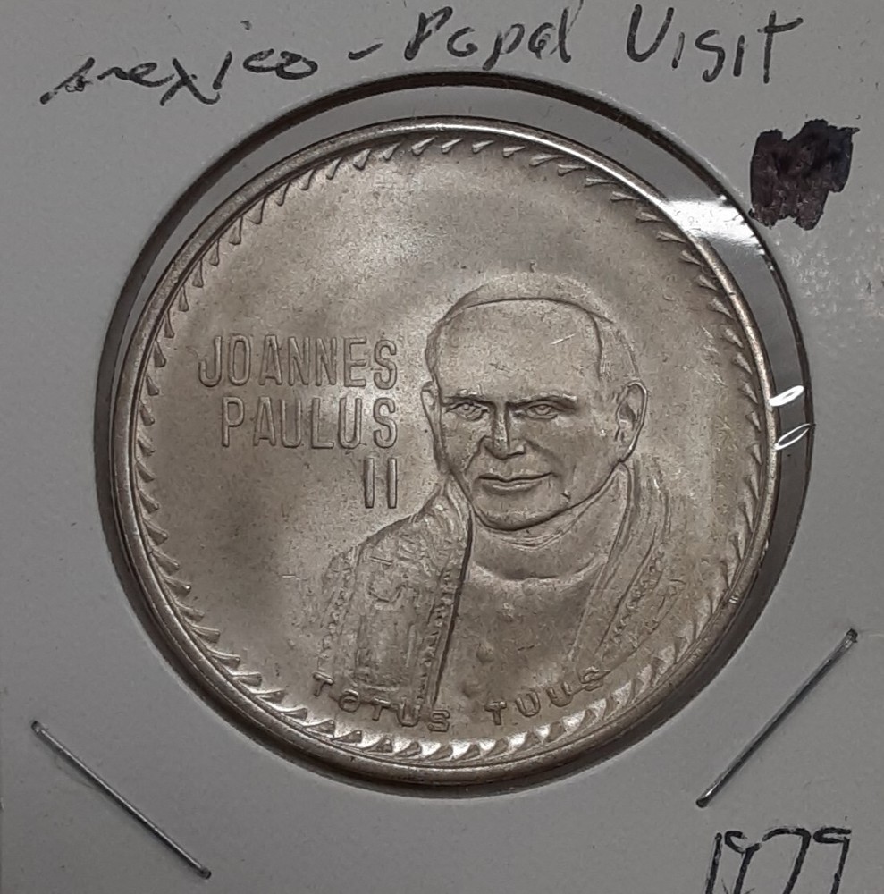 1979 Mexico .925 Fine Silver Medal Commemorative Papal Visit  UNC w/Toning-image