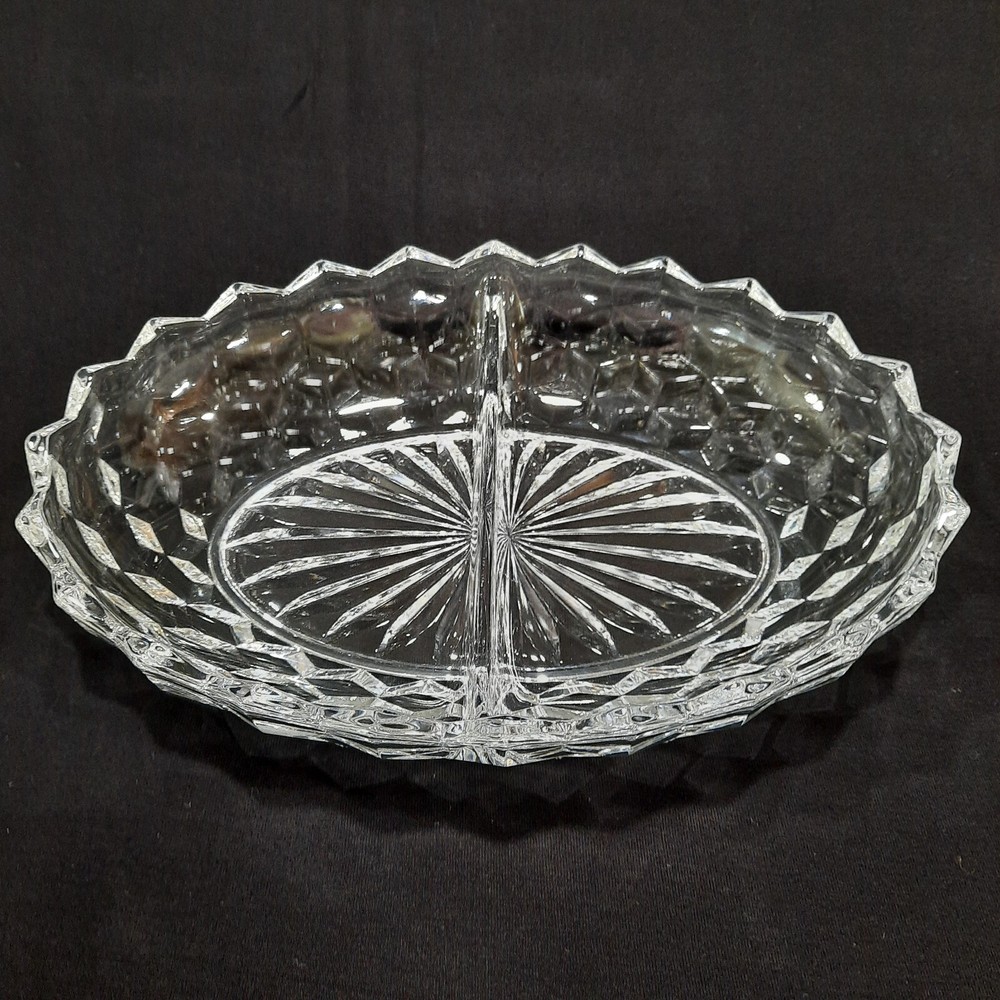 Vintage Fostoria American Clear Glass Divided Dish 10