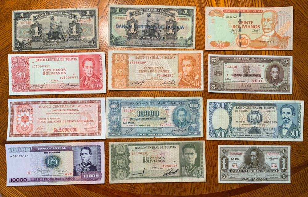 Vintage Banknote lot from Bolivia.