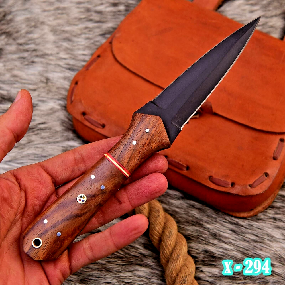 EDC handmade carbon steel double edged dagger boot knife wood handle
