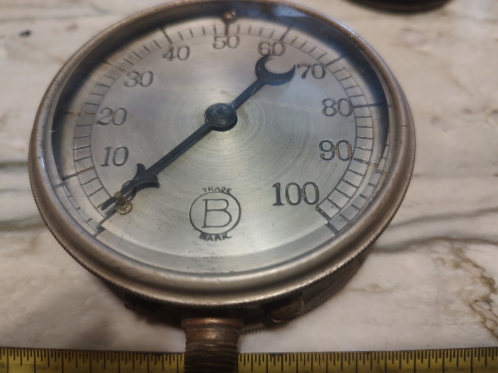 Antique Rare Trade Mark B Gauge  Gauge Screw On Cover With Valves( Steam?)