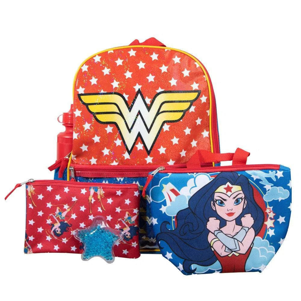 Wonder Woman Back to School Set with Backpack Lunchbox and Water Bottle by Bioworld DC Comics
