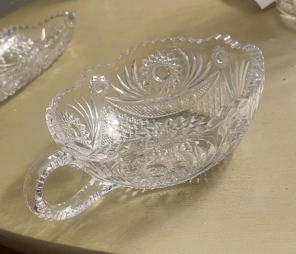 American Brilliant Pressed Glass Candy Dish With Ruffled Sawtooth Edge.