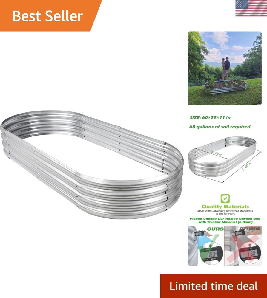 Raised Garden Bed Galvanized Planter Box Outdoor, Oval Large Rot-Resistant Me...