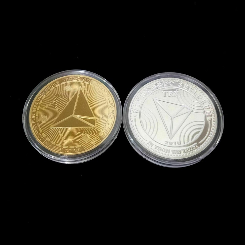 2pcs Alloy TRON TRX Coin Digital Currency Commemorative Coins Gift Gold+Silver-image