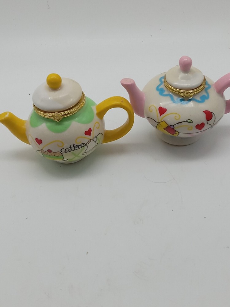 Hand Painted Gold Clasp Tea Coffee Pot Trinket Boxes 2-3.25 Inch Unbranded
