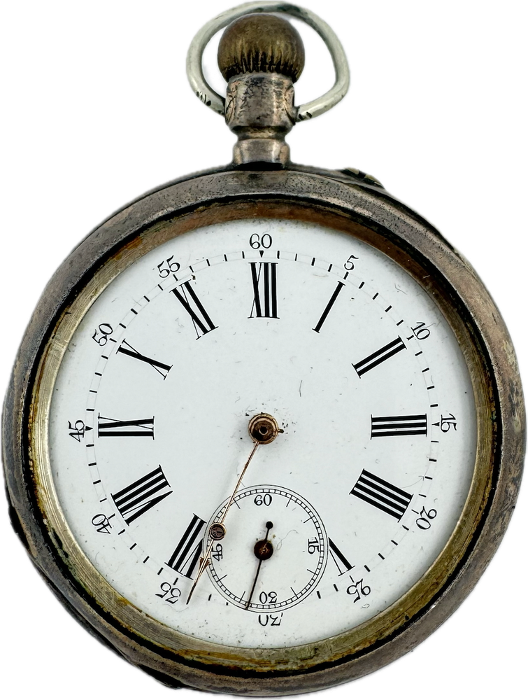 Antique 47mm Remontoir Key Wind Cylinder Escapement Pocket Watch .800 Silver
