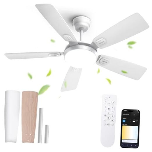 52 Inch Smart Ceiling Fan with Lights Remote and App Control Flush Mount