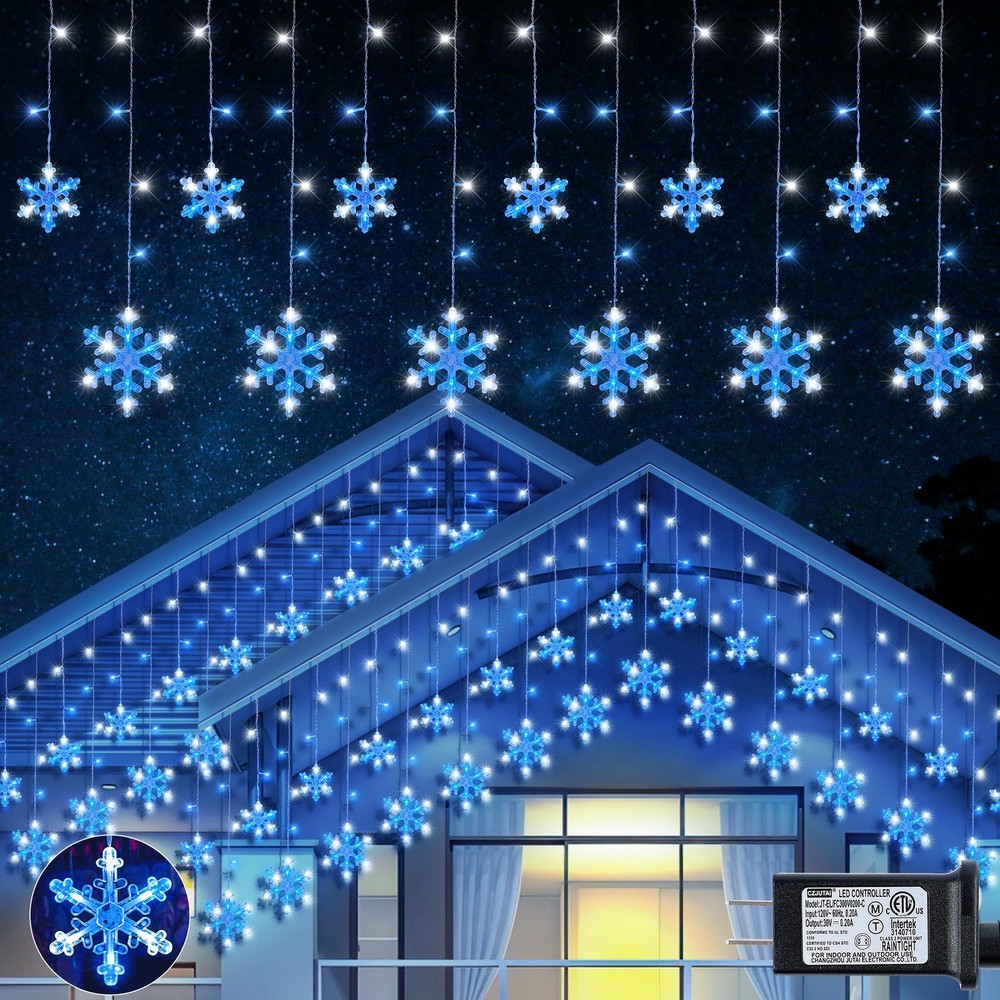 Christmas Snowflake Icicle Lights,6.5ft 144LED Curtain Lights with 12 Drops,T...