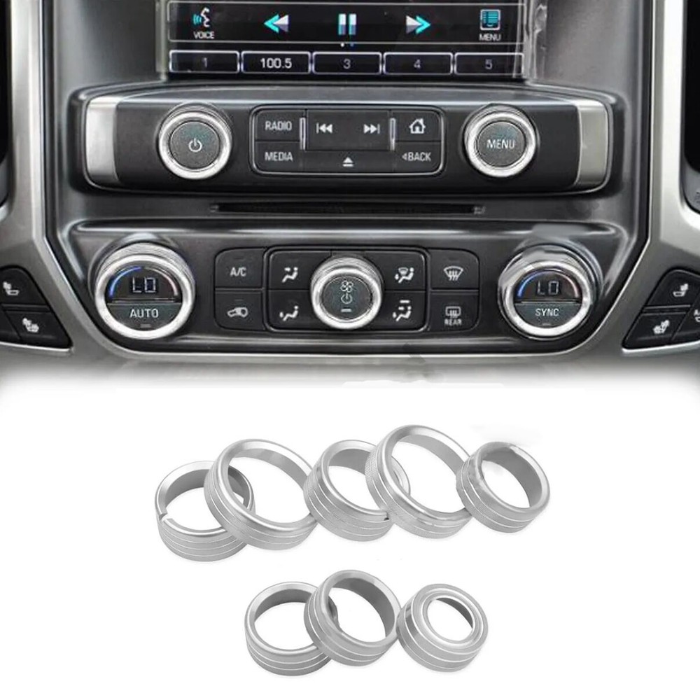 8x Silver Center Console Control Switch Knob Trim For Chevy Silverado 2014-2018