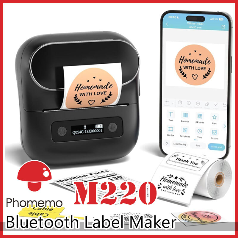 Phomemo M220 Portable Bluetooth Thermal Label Printer for Barcodes Stickers