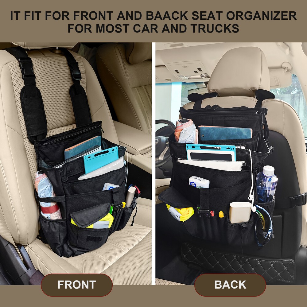 14Pockets Car Front Passenger Seat Organizer Laptop File Cup Secured Storage Bag