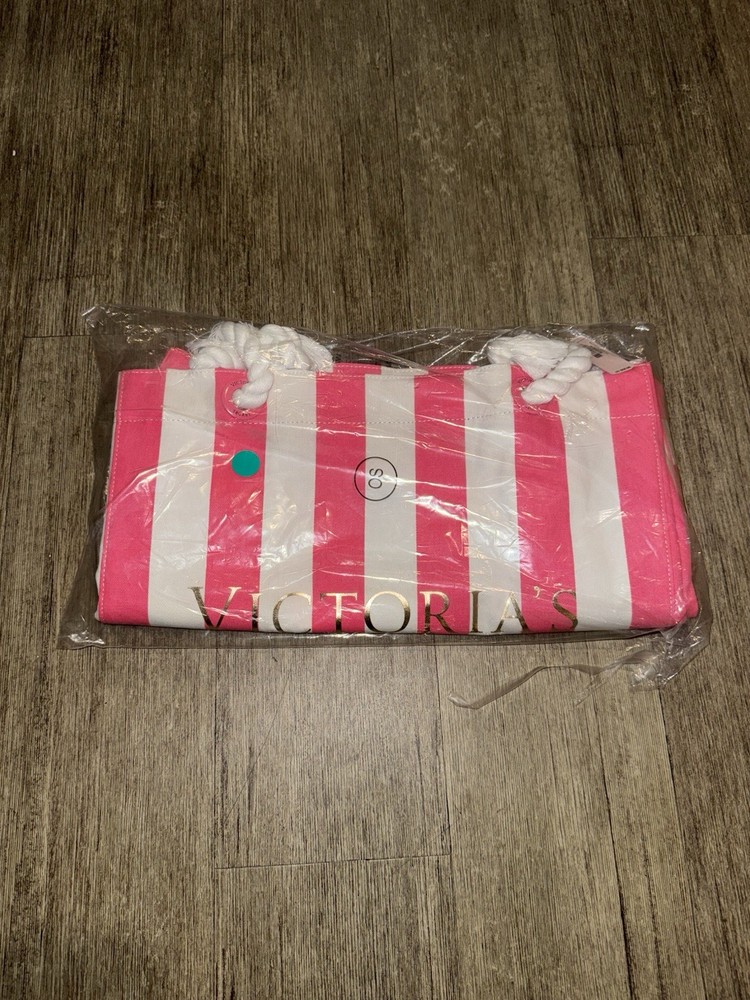 NWT Victoria Secret Pink White Striped Rope Handle Tote Bag