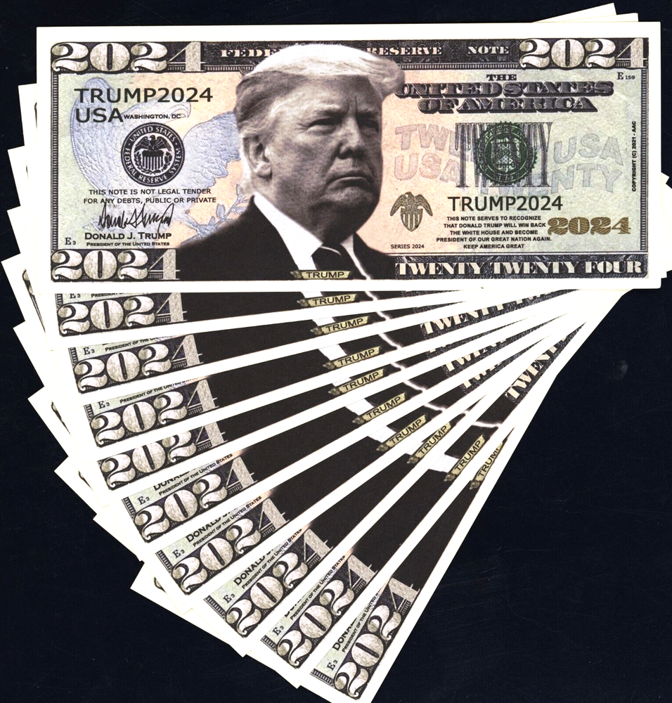 TEN 2024 Donald Trump Re-Election Presidential Bills ~ in Hard Plastic Wallet