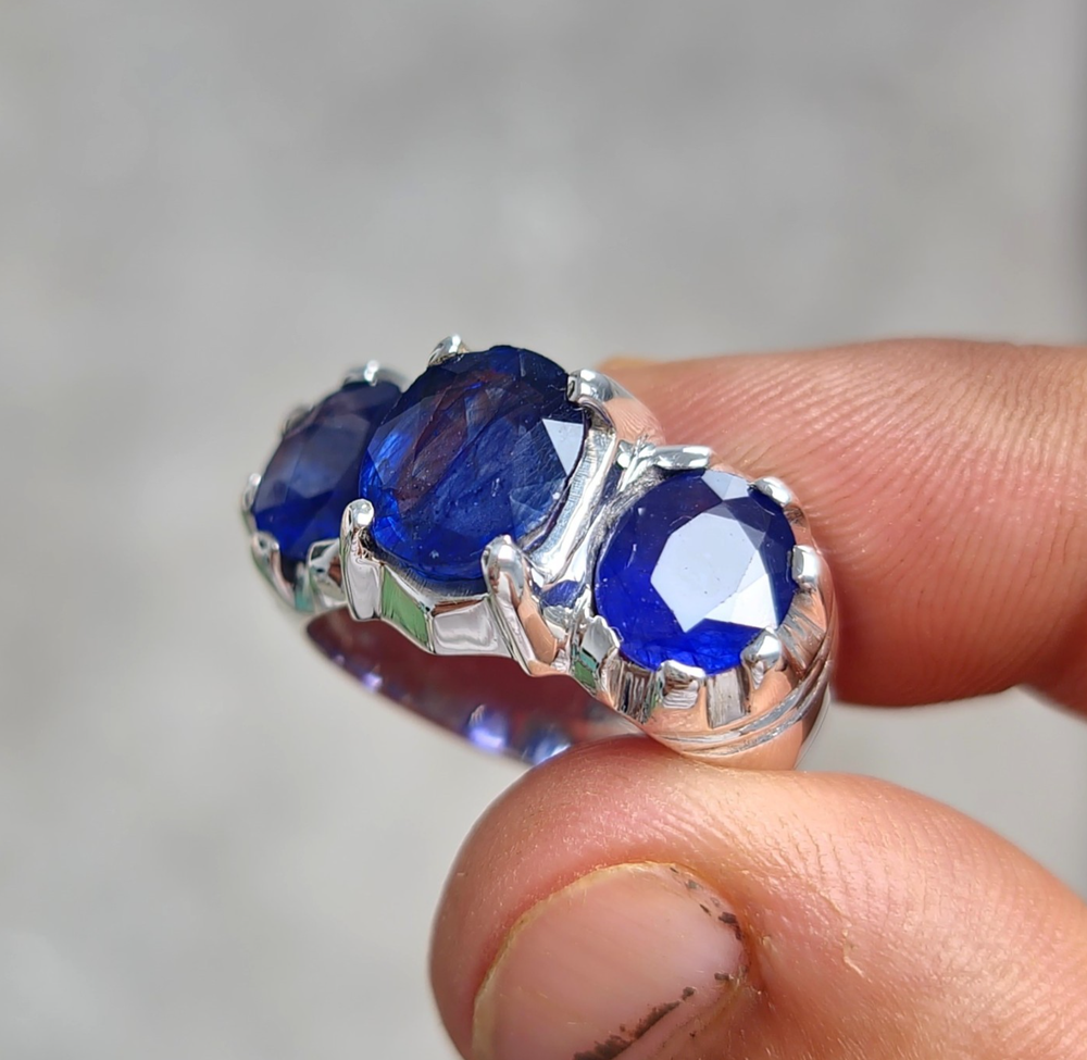 Natural Sapphire Ring For Men, Big Blue Sapphire Stone Ring, 925 Silver Neelam
