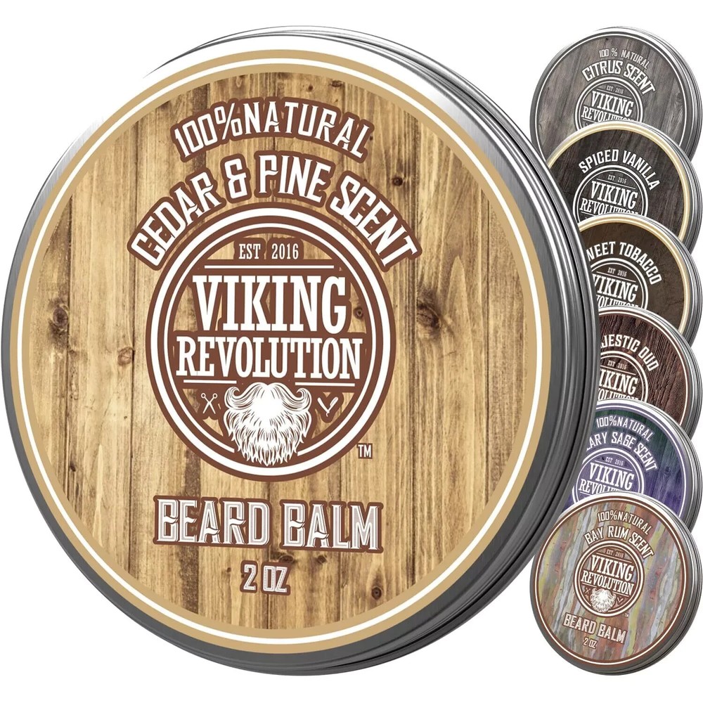Viking Revolution Cedar Pine Beard Balm with Argan Jojoba Oils for Styling