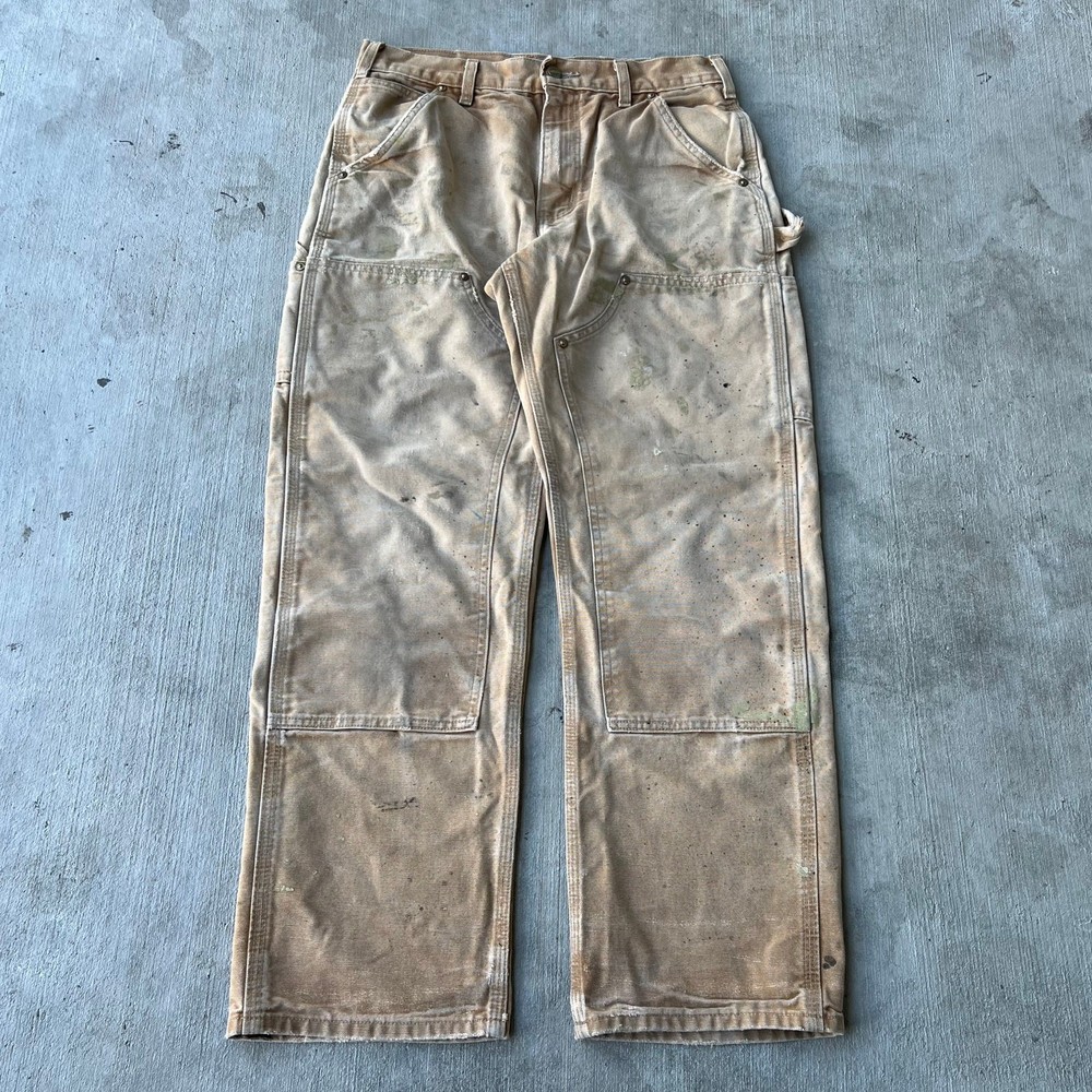 Vintage carhartt brown tan y2k double knee work wear carpenter pants