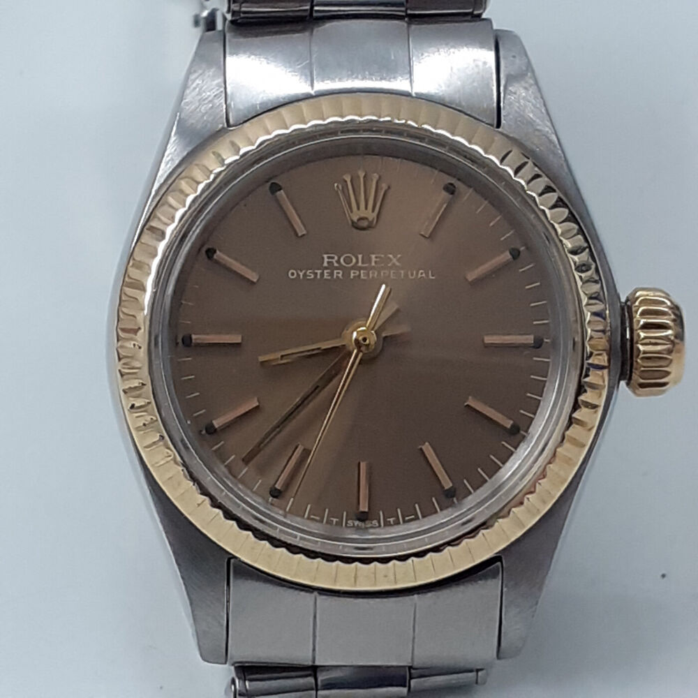 Vintage Rolex Oyster Perpetual Ladies 26 mm Two Tone Watch 6619 Circa 1970