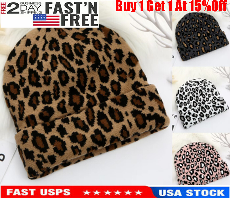 Thicken Leopard Jacquard Unisex Beanies Autumn Winter Warm Knit Hats Men Women
