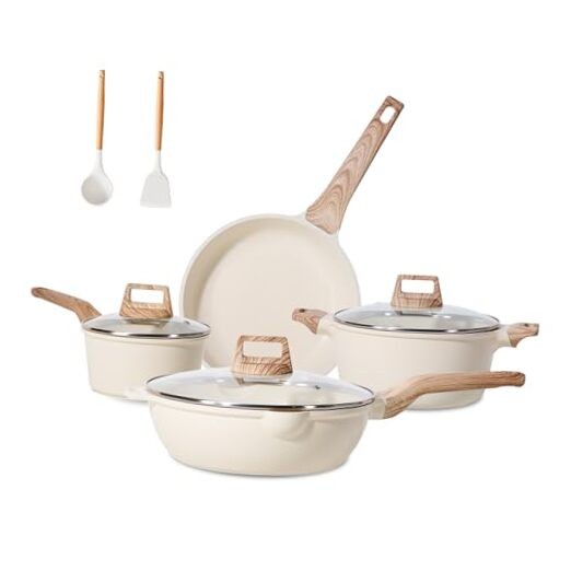 Non Stick White Granite Pots and Pans Set 14 Piece Cookware