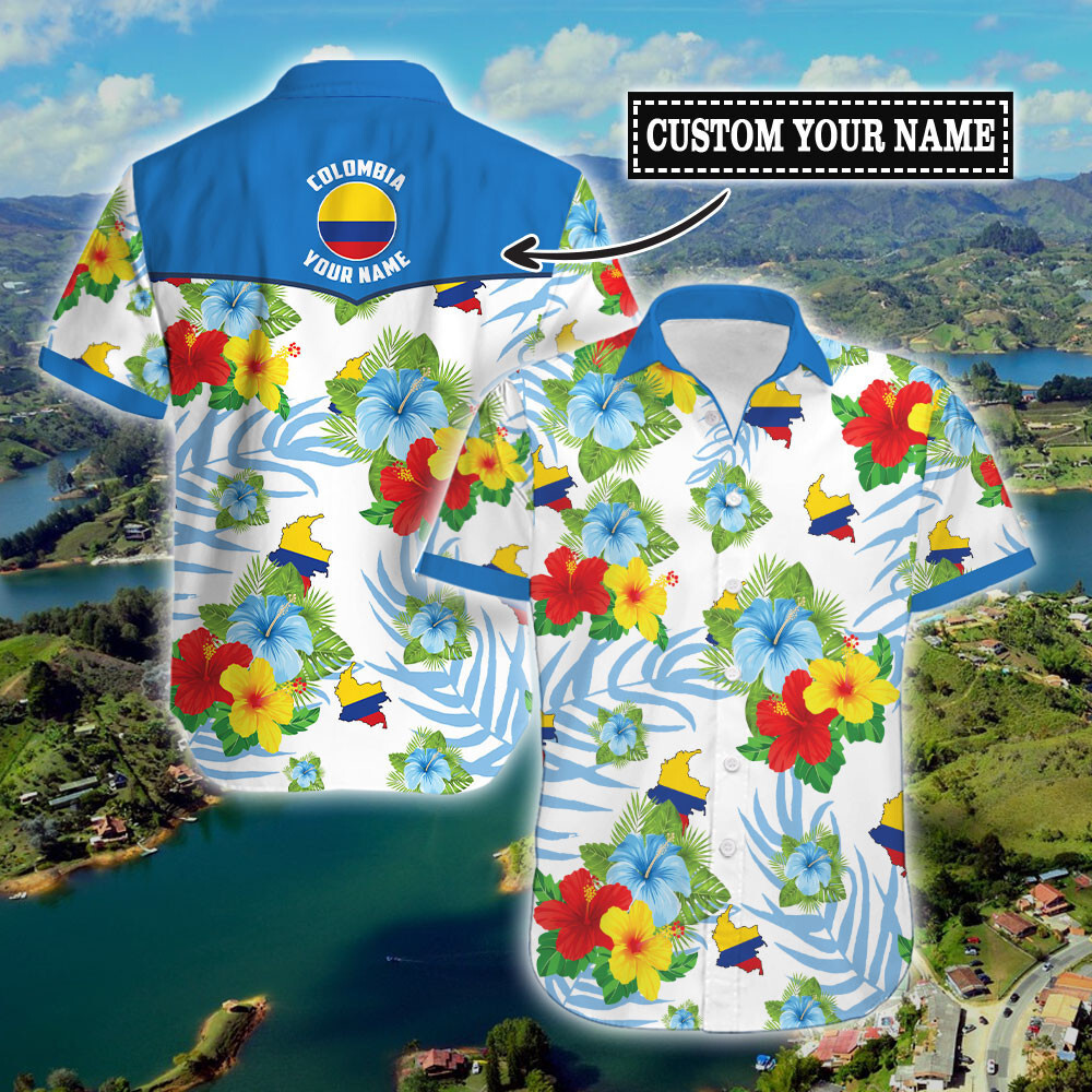 Custom Name Proud Colombia   Personalized Hawaiian Shirt