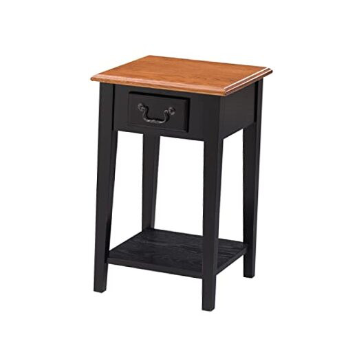 9041-SL One Drawer Square Side Table with Shelf, Medium Oak and Slate Black
