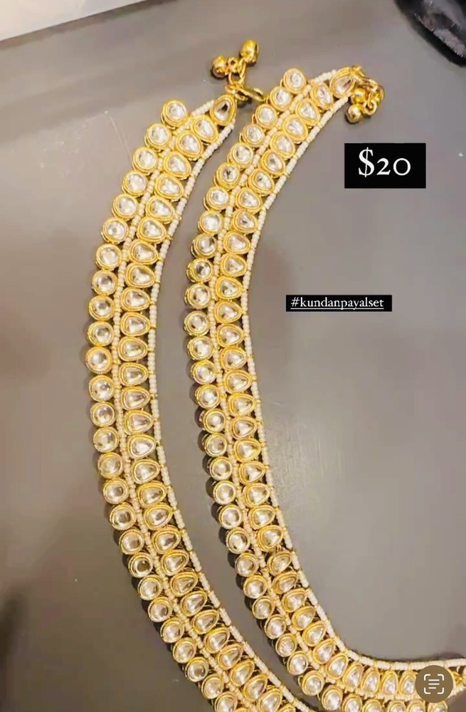 Gold Plated  Kundan Anklets for Women Kundan Payal Set Pair Jewelry-image