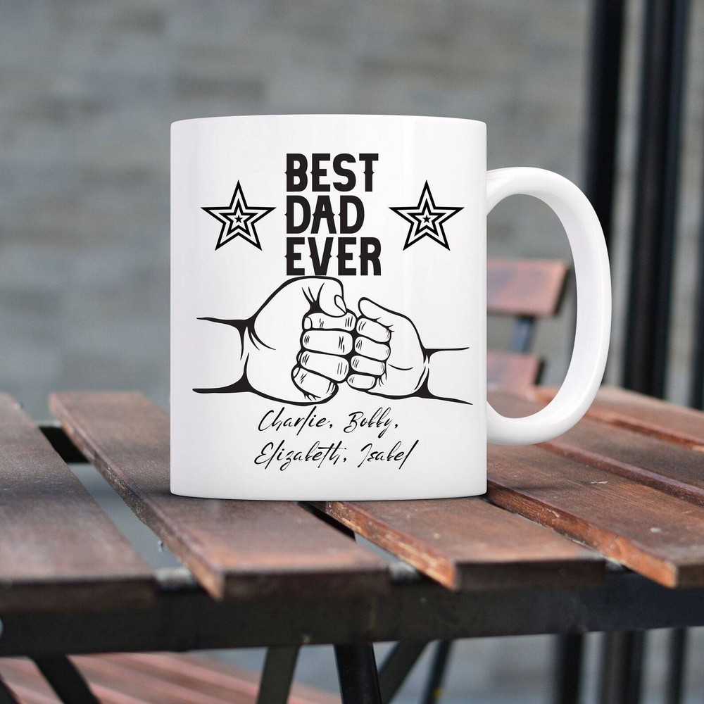 Personlised Dad's Mug Best Dad Ever Custom Mugs Fist Bump Dad And Child Mug