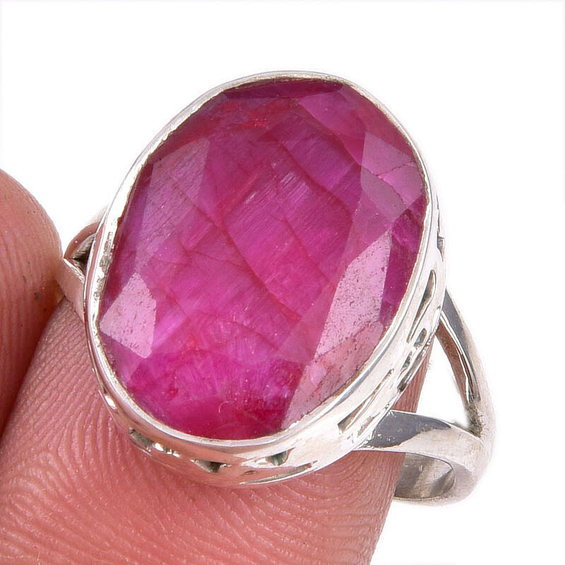 Red Ruby(Simulated) Gemstone Handmade 925 Sterling Silver Jewelry Ring S.9