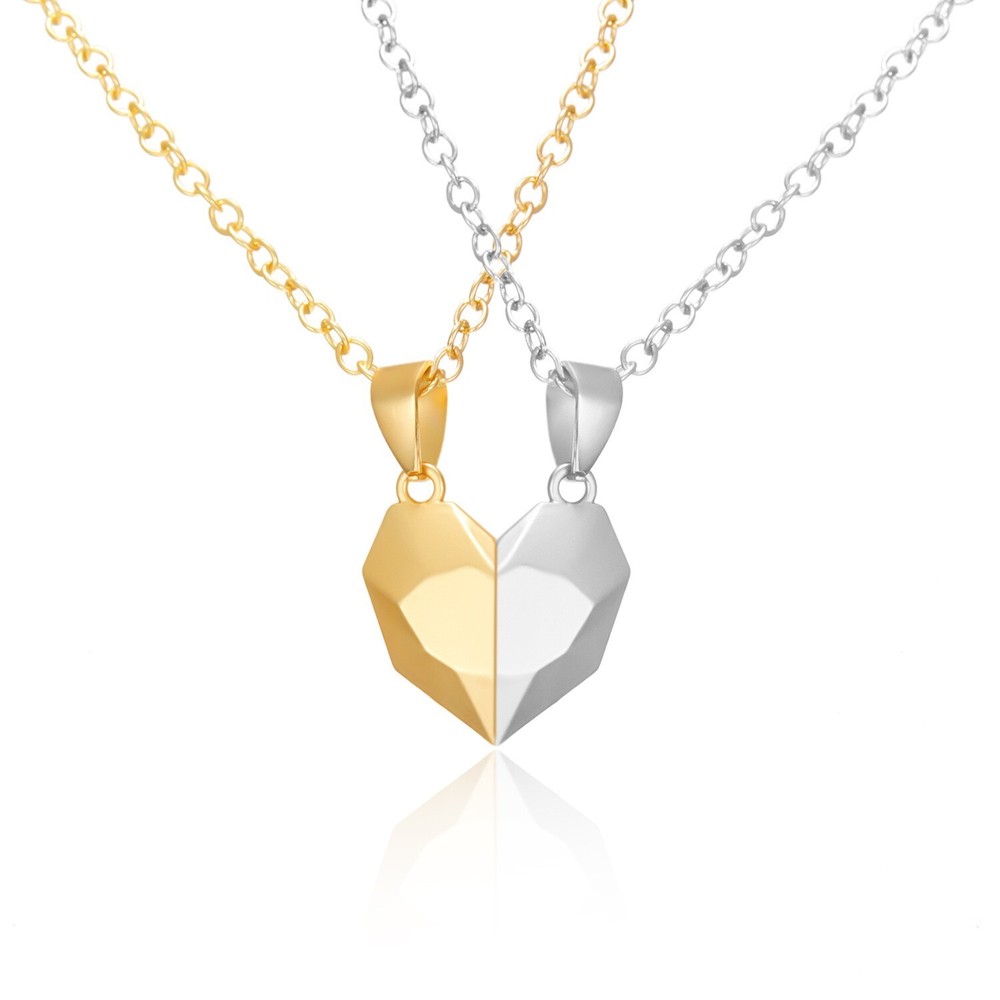 Heart Magnet Necklace Set for Couple - Gold W/ Silver, Great Gift, Anniversary