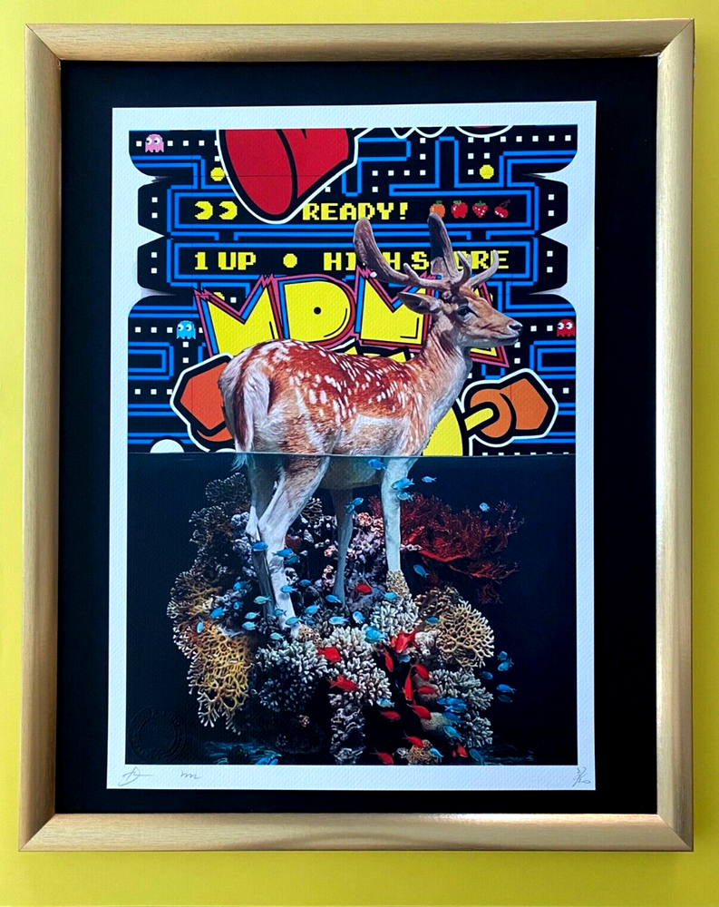 DEATH NYC Hand Signed LARGE Print Framed 16x20in COA Pacman Retro Style X/100