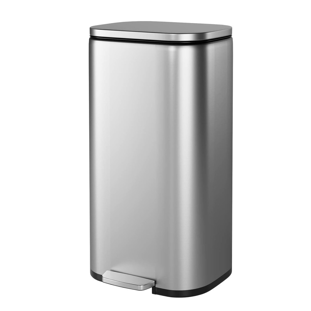 Stainless Steel Garbage Trash Can with Silent Lid Durable Pedal & Inner Bucket